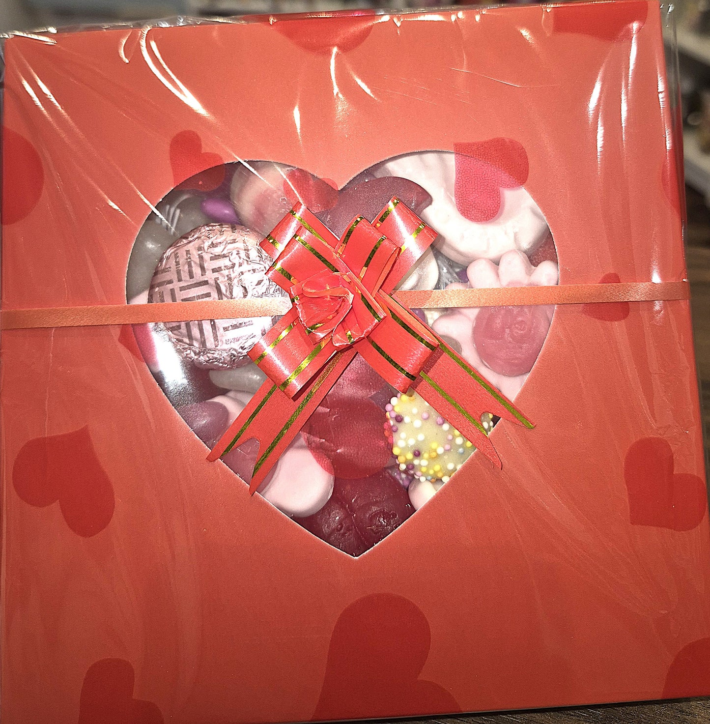 love heart box filled with sweets