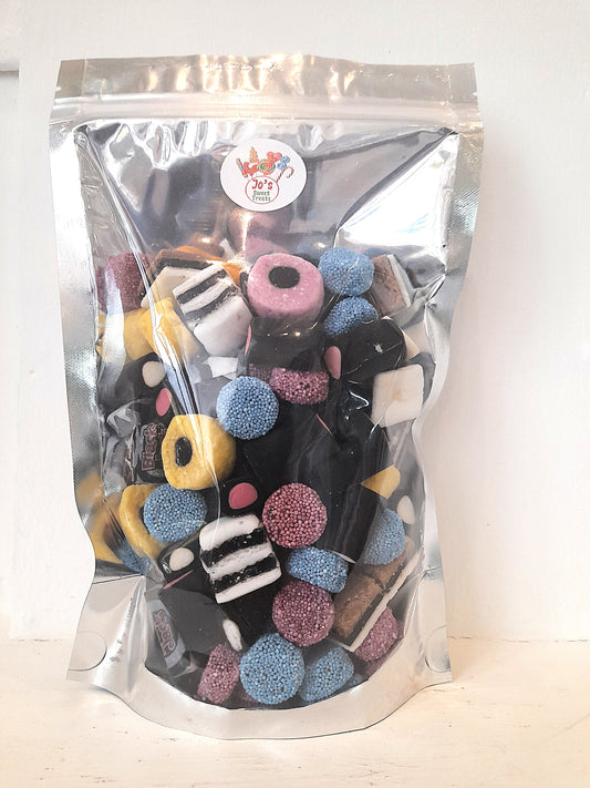Clear bag filled with colouful liquorice mix