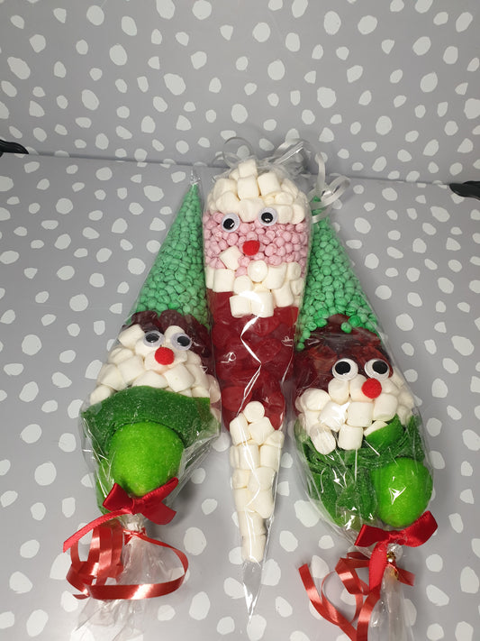 Elf and Santa themed Christmas sweet cones